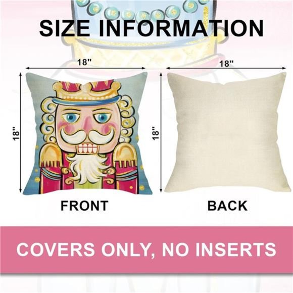 Set of 4 Merry Christmas Nutcracker Decorative Throw Pillow Covers 18x18 Inch - Picture 5 of 8